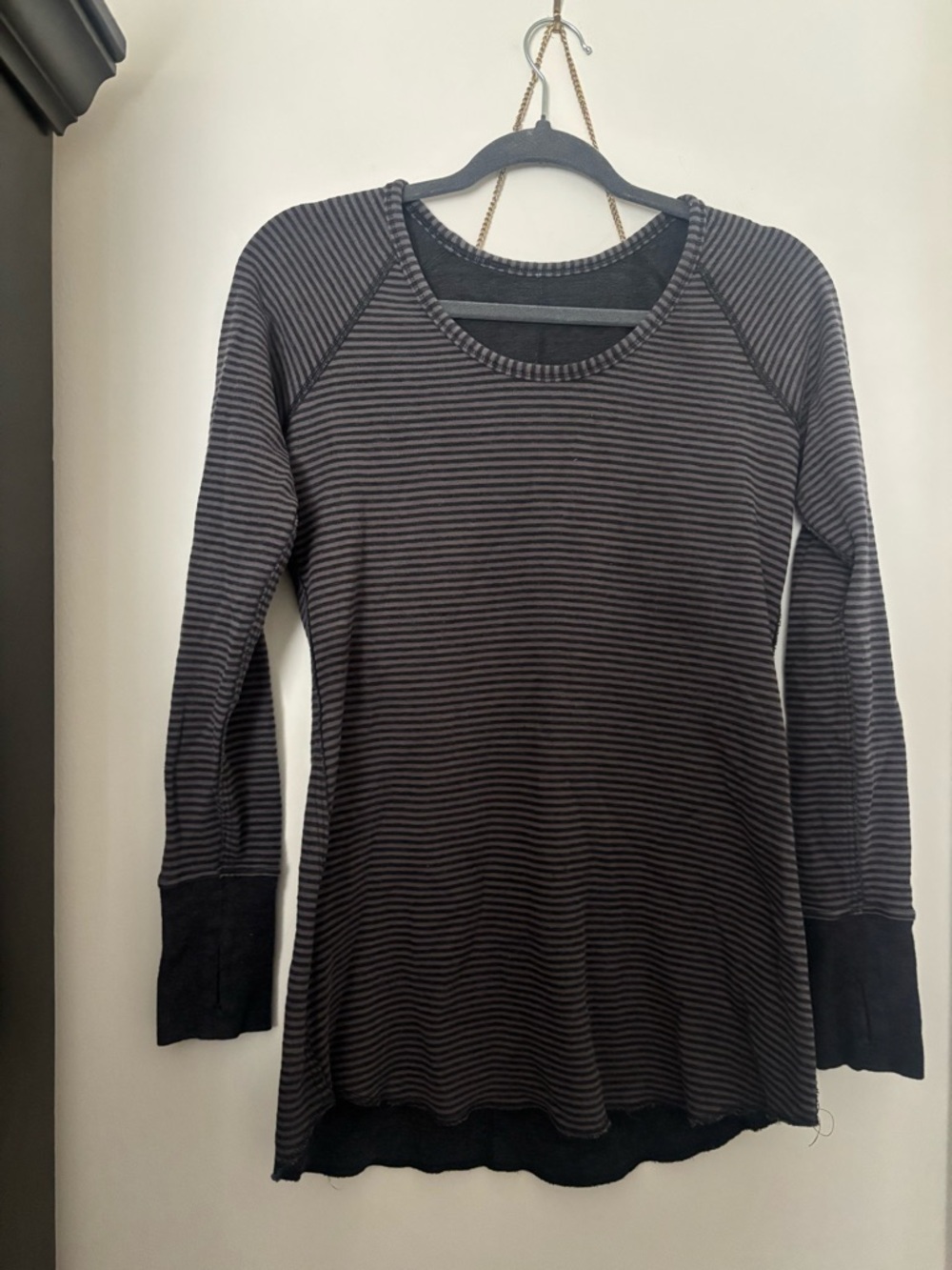 lululemon athletica Black and Gray Striped Long-Sleeve Scoop Neck Top